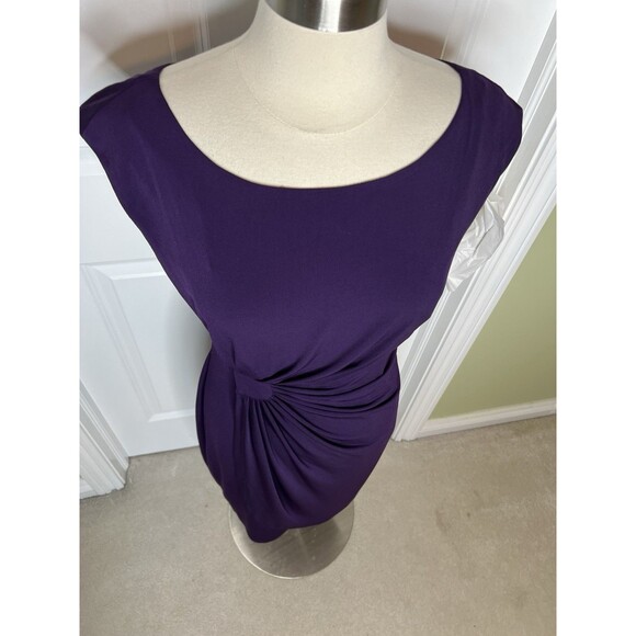 Dressbarn Women's Purple Sleeveless Faux Wrap Ruched Dress Size 12 (M) Stretchy - Picture 3 of 10